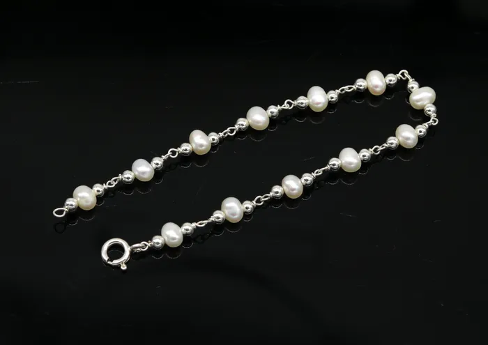 TRIBAL ORNAMENTS 75 inches 925 sterling silver handmade customized beaded bracelet awesome natural pearl unisex bracelet gifting jewelry for girls nsbr189 Bracelets
