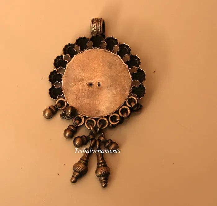 TRIBAL ORNAMENTS 925 solid sterling silver handmade amazing sun face design customized tribal pendant necklace with fabulous hanging bells jewelry nsp362 Necklaces