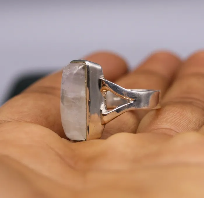 TRIBAL ORNAMENTS Amazing 925 silver anniversary wedding rainbow moonstone ring band gift sr108 Rings