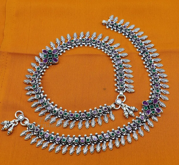 TRIBAL ORNAMENTS Bracelets 105 Inches long handmade 925 sterling silver fabulous color stone customized anklet bracelet amazing anklets belly dance jewelry ank523