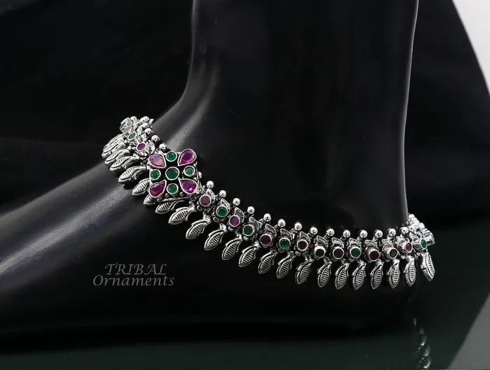 TRIBAL ORNAMENTS Bracelets 105 Inches long handmade 925 sterling silver fabulous color stone customized anklet bracelet amazing anklets belly dance jewelry ank523