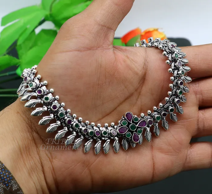 TRIBAL ORNAMENTS Bracelets 105 Inches long handmade 925 sterling silver fabulous color stone customized anklet bracelet amazing anklets belly dance jewelry ank523