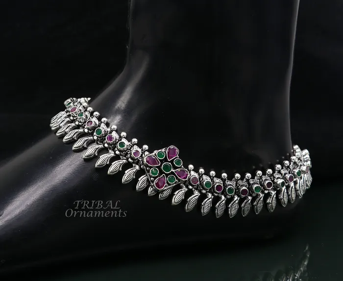 TRIBAL ORNAMENTS Bracelets 105 Inches long handmade 925 sterling silver fabulous color stone customized anklet bracelet amazing anklets belly dance jewelry ank523
