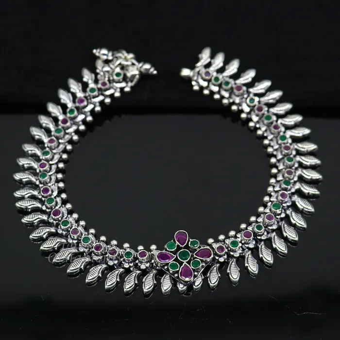 TRIBAL ORNAMENTS Bracelets 105 Inches long handmade 925 sterling silver fabulous color stone customized anklet bracelet amazing anklets belly dance jewelry ank523