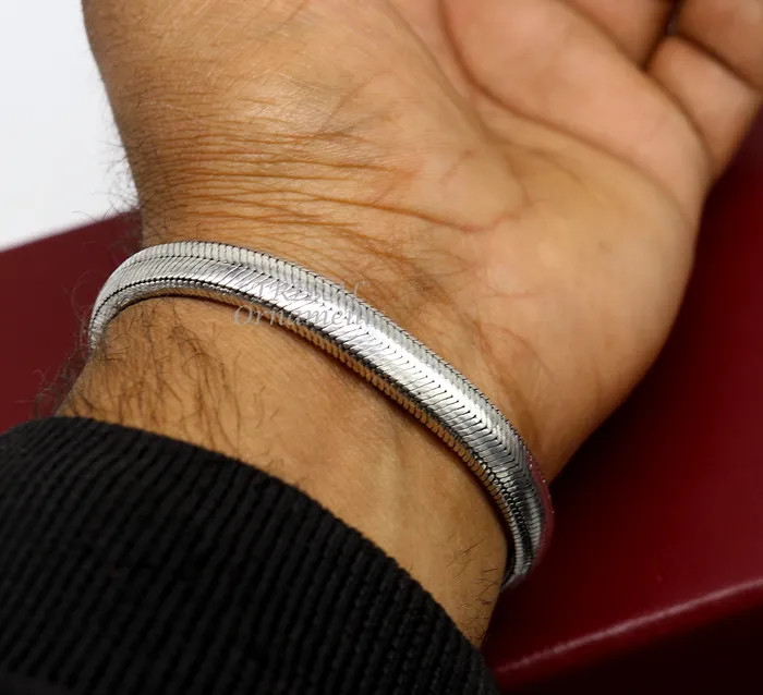 TRIBAL ORNAMENTS Bracelets 8mm 85 solid Half round D shape 925 sterling silver gorgeous snake chain flexible bracelet belt unisex heavy bracelet India sbr433