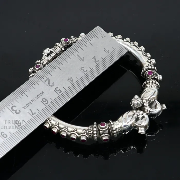 TRIBAL ORNAMENTS Bracelets 925 Sterling silver handmade vintage peacock design garnet stone studded tribal ethnic belly dance bangle bracelet gifting kada nsk438