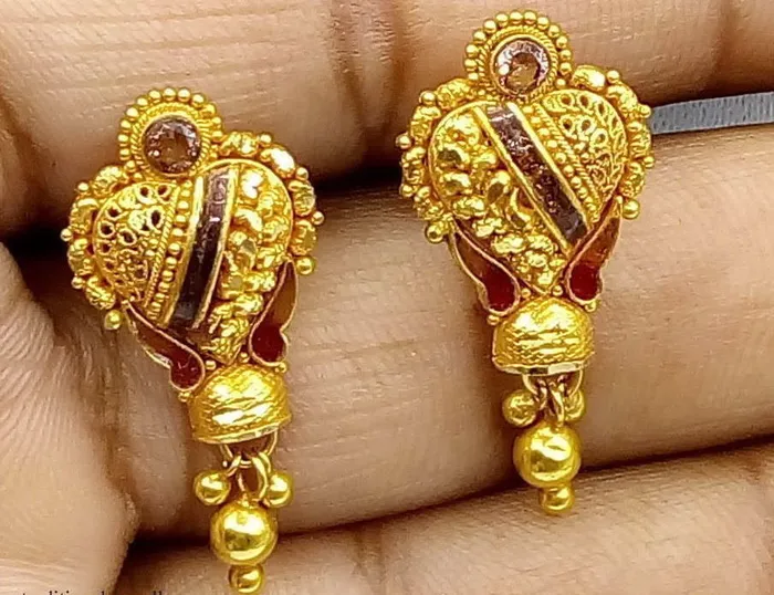 TRIBAL ORNAMENTS Earrings 20k Gold antique tribal handmade enamel earring jewelry beautiful pair earring india rajasthan TRIBAL ORNAMENTS Earrings 20k Gold antique tribal handmade enamel earring jewelry beautiful pair earring india rajasthan
