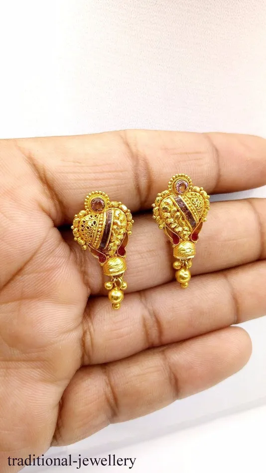 TRIBAL ORNAMENTS Earrings 20k Gold antique tribal handmade enamel earring jewelry beautiful pair earring india rajasthan TRIBAL ORNAMENTS Earrings 20k Gold antique tribal handmade enamel earring jewelry beautiful pair earring india rajasthan