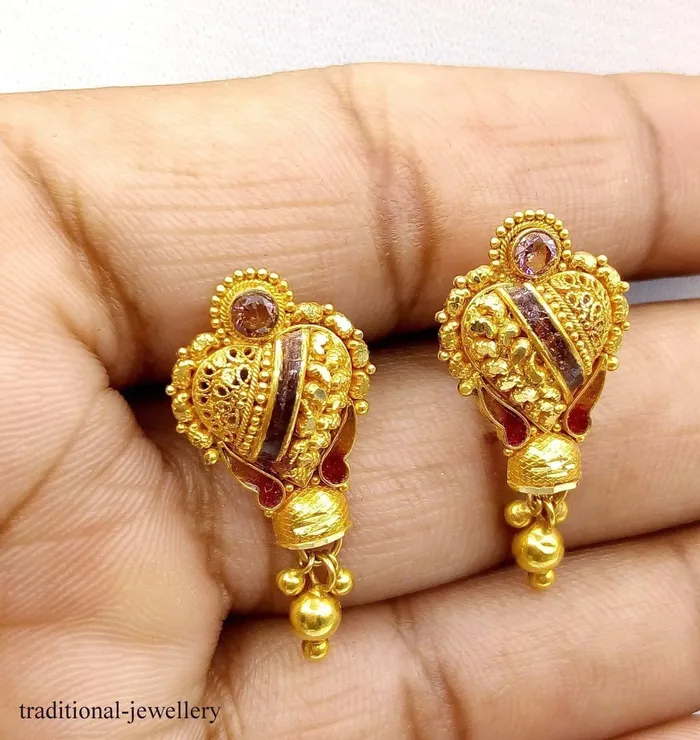 TRIBAL ORNAMENTS Earrings 20k Gold antique tribal handmade enamel earring jewelry beautiful pair earring india rajasthan TRIBAL ORNAMENTS Earrings 20k Gold antique tribal handmade enamel earring jewelry beautiful pair earring india rajasthan