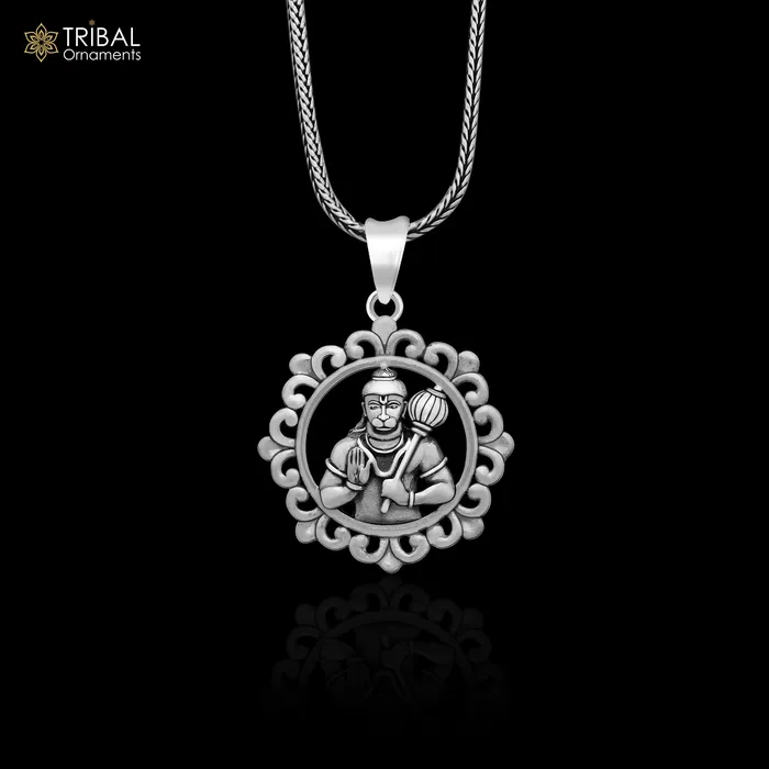 TRIBAL ORNAMENTS Necklaces 925 sterling silver handmade Hindu idol God Lord hanuman pendant amazing divine lord bajarangbali pendant unisex gifting jewelry NSP688