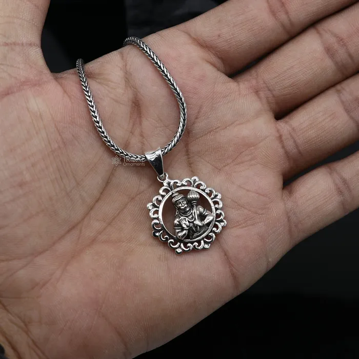 TRIBAL ORNAMENTS Necklaces 925 sterling silver handmade Hindu idol God Lord hanuman pendant amazing divine lord bajarangbali pendant unisex gifting jewelry NSP688