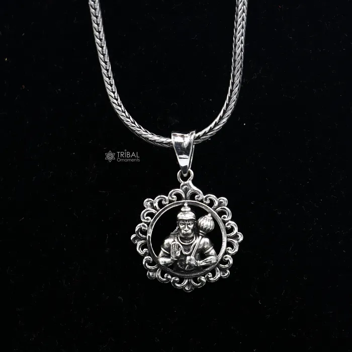 TRIBAL ORNAMENTS Necklaces 925 sterling silver handmade Hindu idol God Lord hanuman pendant amazing divine lord bajarangbali pendant unisex gifting jewelry NSP688