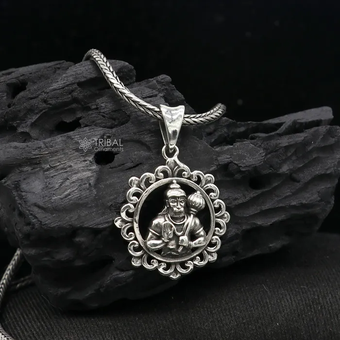 TRIBAL ORNAMENTS Necklaces 925 sterling silver handmade Hindu idol God Lord hanuman pendant amazing divine lord bajarangbali pendant unisex gifting jewelry NSP688