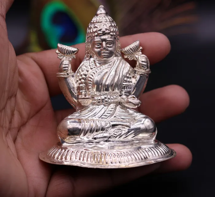 TRIBAL ORNAMENTS Necklaces Sterling silver handmade gorgeous Goddess laxmi statue sculpture for Diwali puja customized art home temple article from sst01
