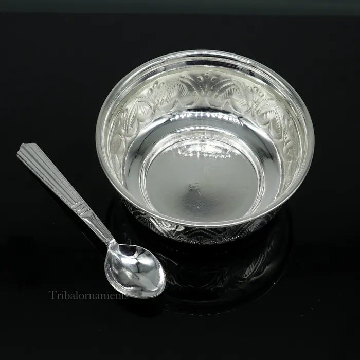 TRIBAL ORNAMENTS Rings Solid 999 silver handmade vintage kandrai nakshi work bowl silver puja vessel silver worshippingpuja utensils prasad bowl baby bowl sv246