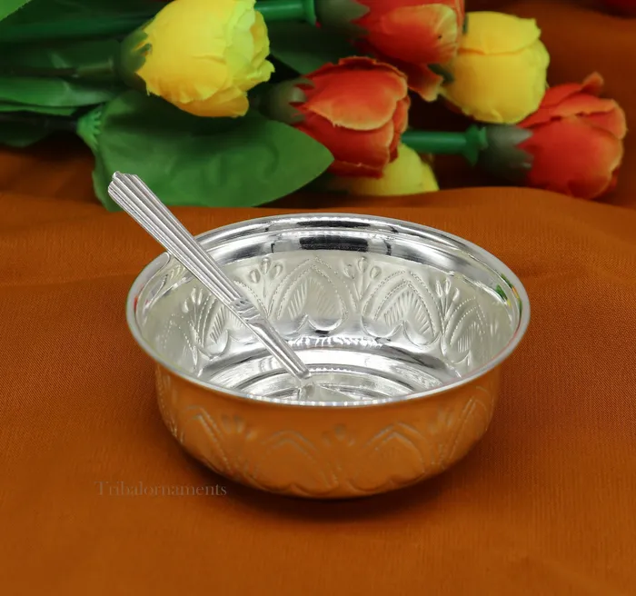 TRIBAL ORNAMENTS Rings Solid 999 silver handmade vintage kandrai nakshi work bowl silver puja vessel silver worshippingpuja utensils prasad bowl baby bowl sv246