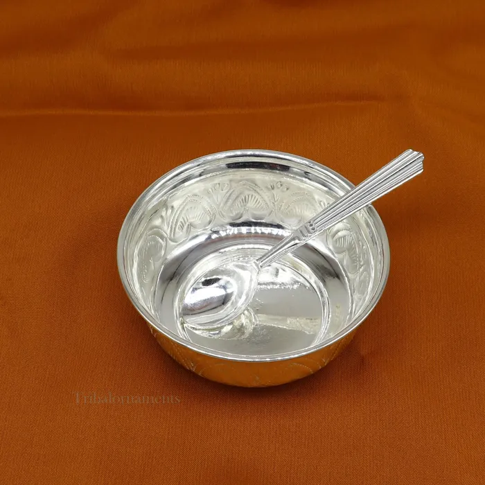 TRIBAL ORNAMENTS Rings Solid 999 silver handmade vintage kandrai nakshi work bowl silver puja vessel silver worshippingpuja utensils prasad bowl baby bowl sv246
