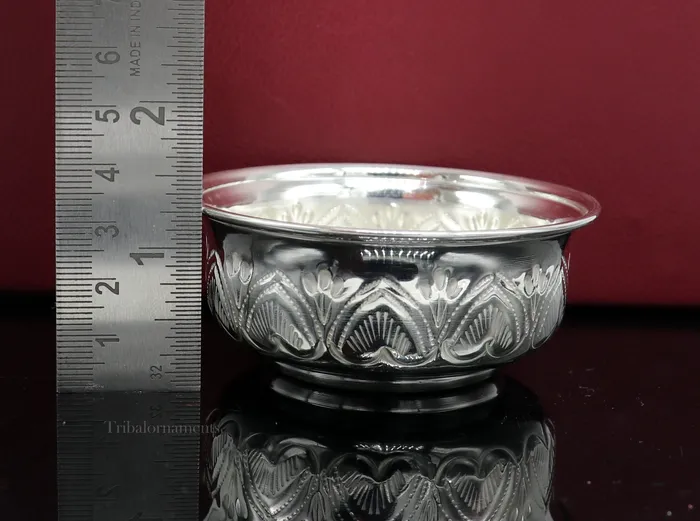 TRIBAL ORNAMENTS Rings Solid 999 silver handmade vintage kandrai nakshi work bowl silver puja vessel silver worshippingpuja utensils prasad bowl baby bowl sv246