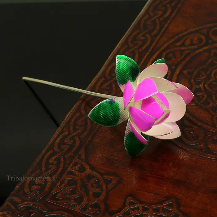 TRIBAL ORNAMENTS Rings Solid sterling silver handmade small lotus flower puja god temple article excellent customized enamel silver worshipping articles su451 TRIBAL ORNAMENTS Rings Solid sterling silver handmade small lotus flower puja god temple article excellent customized enamel silver worshipping articles su451