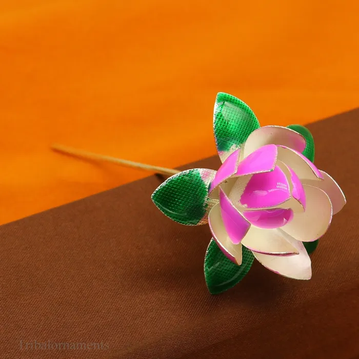 TRIBAL ORNAMENTS Rings Solid sterling silver handmade small lotus flower puja god temple article excellent customized enamel silver worshipping articles su451