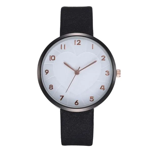 W212 Black White Face Embossed Heart Collection Quartz Watch 01 Watches