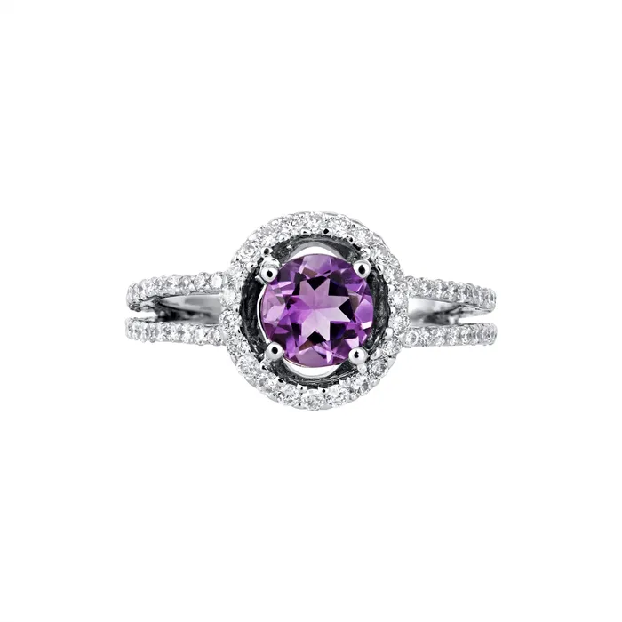 14K White Gold Amethyst Diamond Ring Estate Engagement Collections Rings