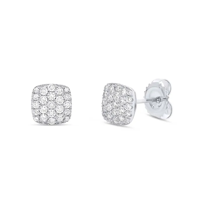 14K White Gold Cushion Shaped Stud Earrings with Pave Diamonds Meierotto Jewelers Earrings 14K White Gold Cushion Shaped Stud Earrings with Pave Diamonds Meierotto Jewelers Earrings