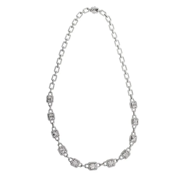 14k White Gold Round Baguette Diamond Necklace CJ Charles Jewelers Necklaces 14k White Gold Round Baguette Diamond Necklace CJ Charles Jewelers Necklaces