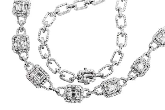 14k White Gold Round Baguette Diamond Necklace CJ Charles Jewelers Necklaces 14k White Gold Round Baguette Diamond Necklace CJ Charles Jewelers Necklaces