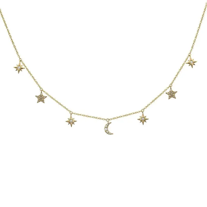 14K Yellow Gold Diamond Moon and Stars Station Necklace Meierotto Jewelers Necklaces 14K Yellow Gold Diamond Moon and Stars Station Necklace Meierotto Jewelers Necklaces