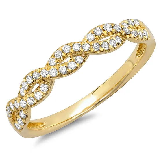 14K Yellow Gold Diamond Twist Band Wedding Bands Rings