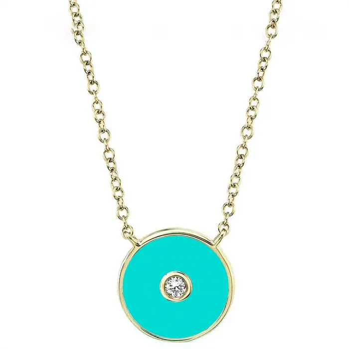 14K Yellow Gold Turquoise and Diamond Circle Pendant Necklace Meierotto Jewelers Necklaces 14K Yellow Gold Turquoise and Diamond Circle Pendant Necklace Meierotto Jewelers Necklaces