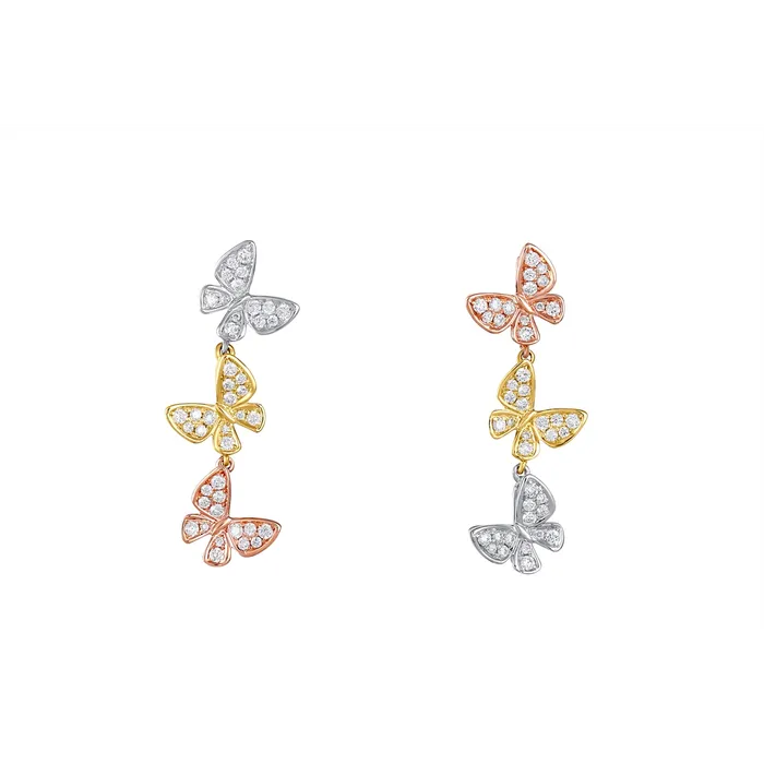 18K Tri Gold Diamond Butterfly Dangle Earrings Meierotto Jewelers Earrings