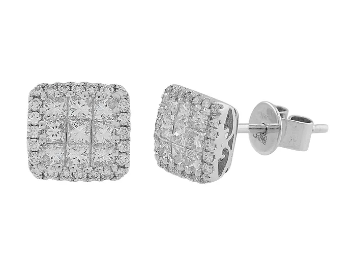 18k White Gold Invisible set diamond studs CJ Charles Jewelers PreStyled Sets 18k White Gold Invisible set diamond studs CJ Charles Jewelers PreStyled Sets