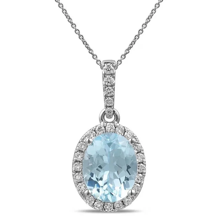 18K White Gold Oval Aquamarine with Diamond Halo Pendant Meierotto Jewelers PreStyled Sets 18K White Gold Oval Aquamarine with Diamond Halo Pendant Meierotto Jewelers PreStyled Sets
