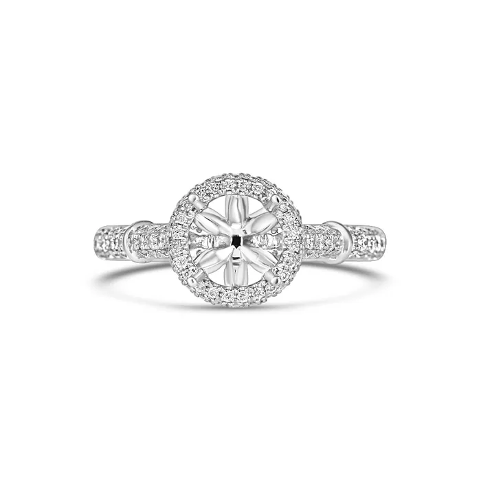 18K White Gold Semi Mount Ring with Round Halo Engagement Collections Rings 18K White Gold Semi Mount Ring with Round Halo Engagement Collections Rings