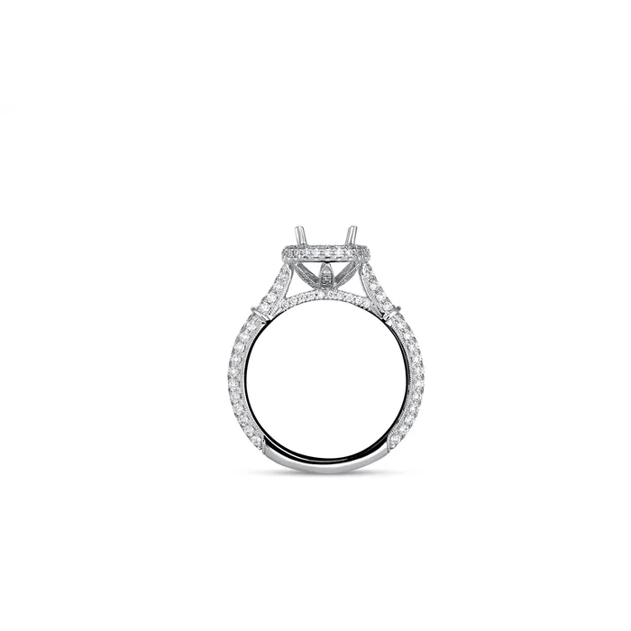 18K White Gold Semi Mount Ring with Round Halo Engagement Collections Rings