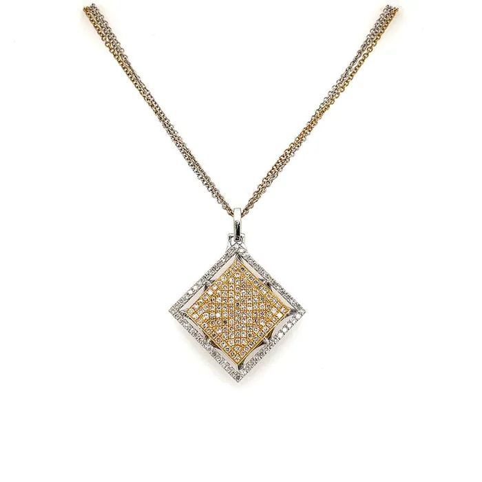 18k White Yellow Gold Yellow White Pave Diamond Square Necklace CJ Charles Jewelers Necklaces 18k White Yellow Gold Yellow White Pave Diamond Square Necklace CJ Charles Jewelers Necklaces