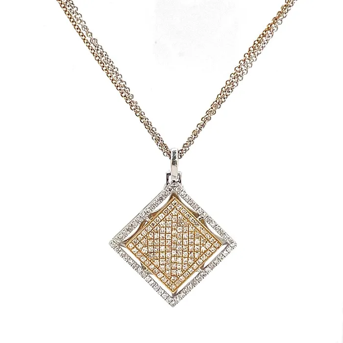 18k White Yellow Gold Yellow White Pave Diamond Square Necklace CJ Charles Jewelers Necklaces 18k White Yellow Gold Yellow White Pave Diamond Square Necklace CJ Charles Jewelers Necklaces