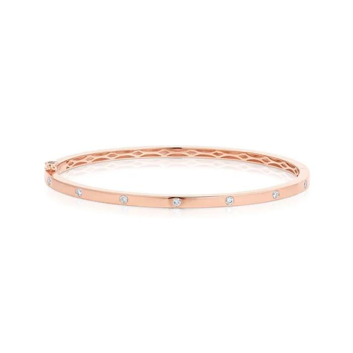 18kt Rose Gold 7 Round Brilliant Cut Diamond Bangle Bracelet CJ Charles Jewelers Bracelets