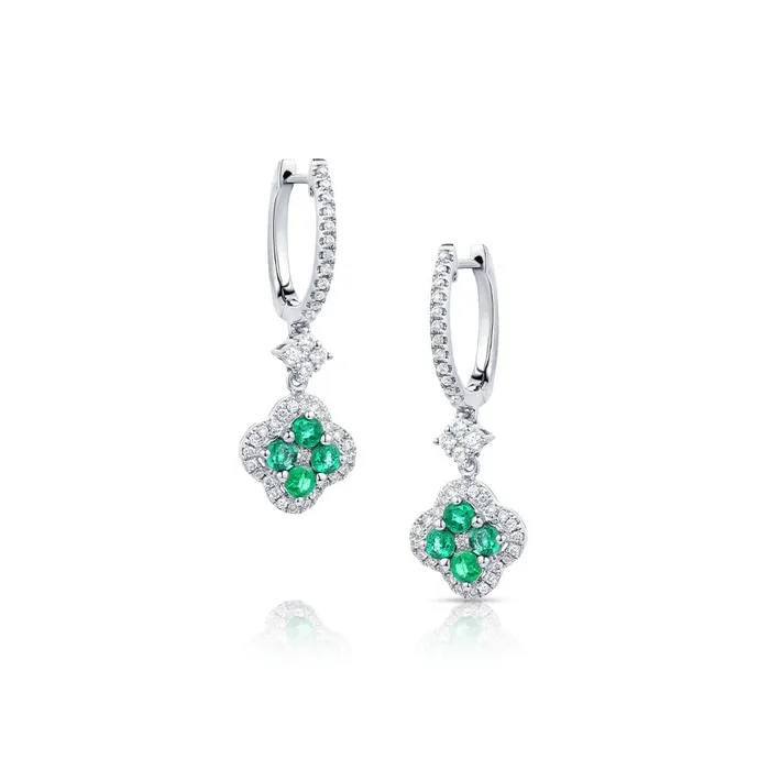 18kt White Gold 060ctw Emerald and 047ctw Diamond Quatrefoil Drop Earrings CJ Charles Jewelers Earrings 18kt White Gold 060ctw Emerald and 047ctw Diamond Quatrefoil Drop Earrings CJ Charles Jewelers Earrings