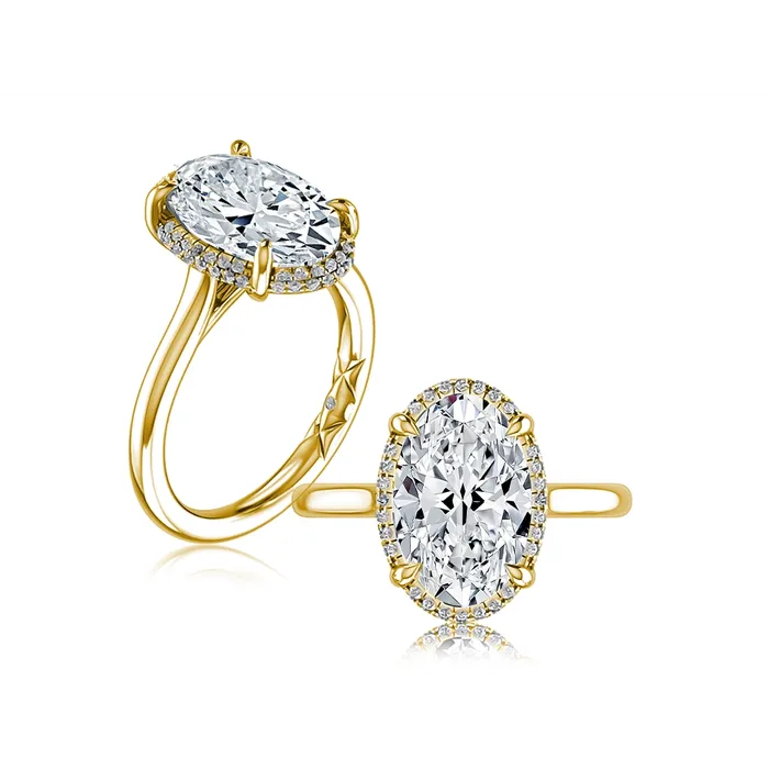 A Jaffe Rings A Jaffe 14K Yellow Gold Diamond Semimount Ring with Oval Halo