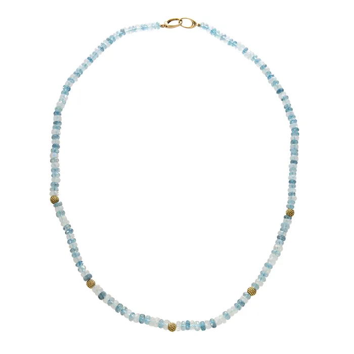 Aquamarine Rainbow Moonstone Beaded 18K Gold Necklace Croghans Necklaces Aquamarine Rainbow Moonstone Beaded 18K Gold Necklace Croghans Necklaces