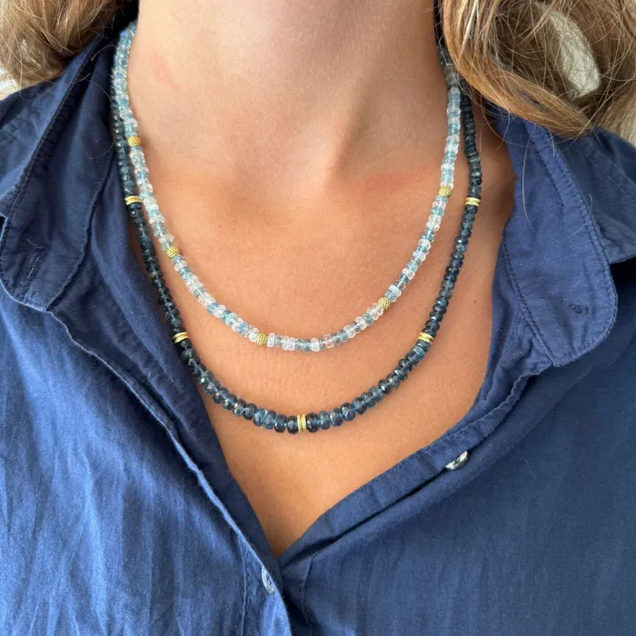 Aquamarine Rainbow Moonstone Beaded 18K Gold Necklace Croghans Necklaces