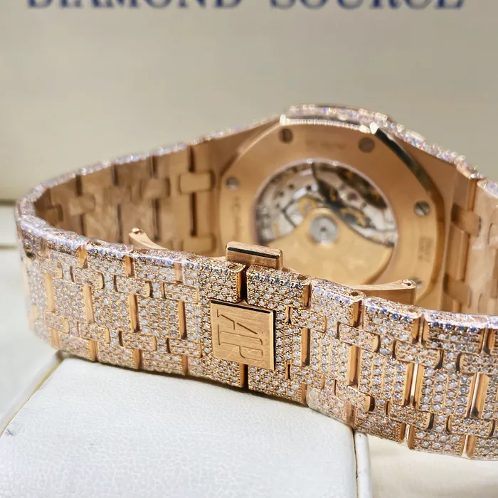 Audemars Piguet Bracelets Audemars Piguet Royal Oak Custom Iced Out 33mm Watch Ref 15500 Pave Diamond Dial Diamond Case in 18K Rose Gold Diamond Bracelet