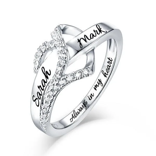 Belbren Rings Custom Engraved TwoName Infinity Heart Ring in Sterling Silver with Sparkling Cubic Zirconia Belbren Rings Custom Engraved TwoName Infinity Heart Ring in Sterling Silver with Sparkling Cubic Zirconia