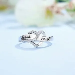 Belbren Rings Custom Engraved TwoName Infinity Heart Ring in Sterling Silver with Sparkling Cubic Zirconia
