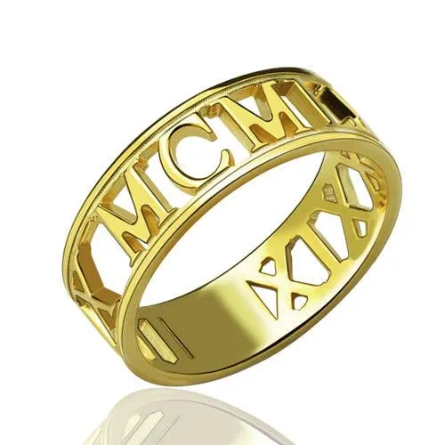 Belbren Rings Custom Sterling Silver Roman Numerals CutOut Date Ring Personalized Jewelry for Special Dates Belbren Rings Custom Sterling Silver Roman Numerals CutOut Date Ring Personalized Jewelry for Special Dates