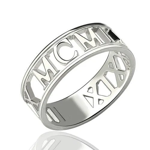 Belbren Rings Custom Sterling Silver Roman Numerals CutOut Date Ring Personalized Jewelry for Special Dates