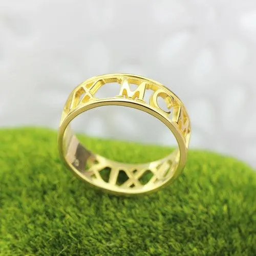 Belbren Rings Custom Sterling Silver Roman Numerals CutOut Date Ring Personalized Jewelry for Special Dates